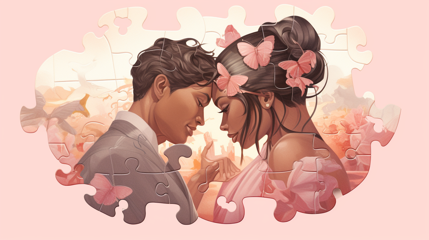 Interlocking puzzle pieces illustrating the blend of personal goals and shared activities, encapsulating the concept of balancing individuality and closeness in a relationship.