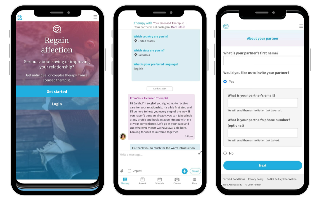 screenshots of regain powered by better help app