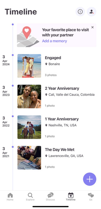 paired couples app relationship timeline with special memories