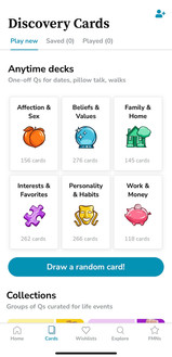 lovewick homepage with discovery cards